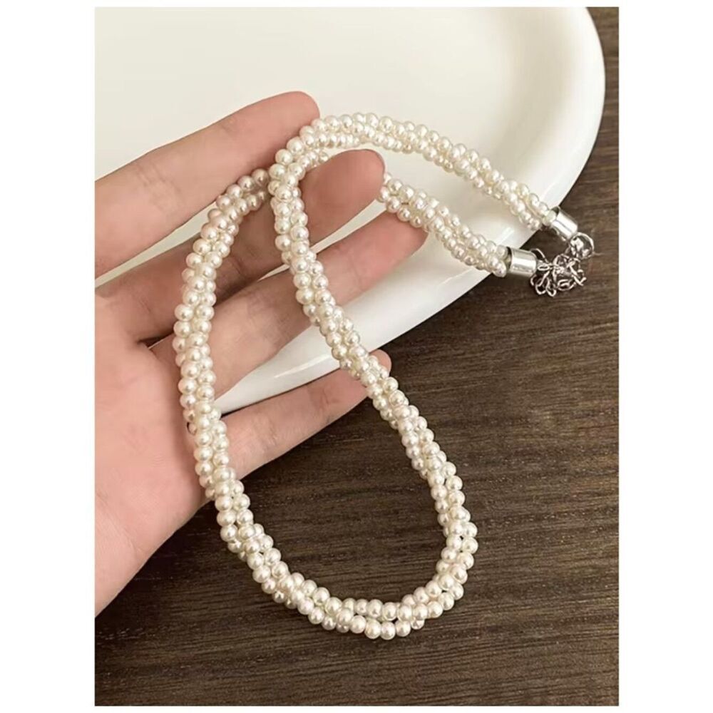 Vintage Inspired Multi-Layer Pearls Twisted Necklace Clavicle Length Imitation